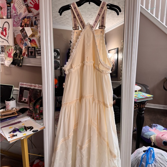 Cream Lace Trim Overall Dress - Picture 5 of 8